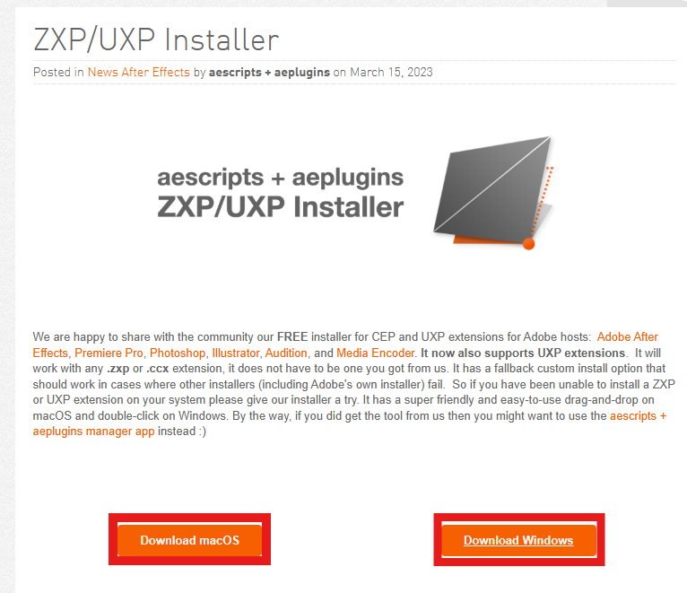 ZXP Installer download page